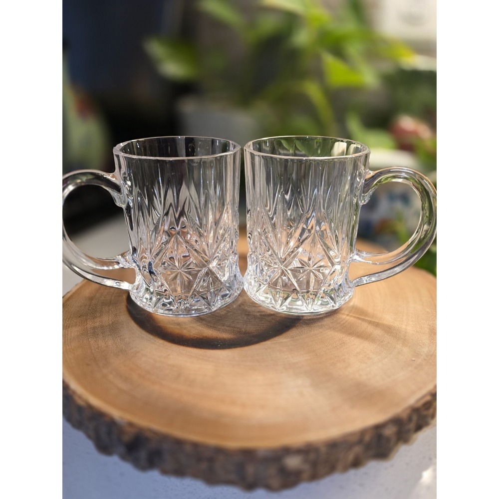 2 Vintage Cristal d'Arques France Crystal Coffee/Tea Cup-Diamond Cut Collectible
